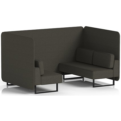 Brixworth 4 Seater Bench Booth, Black Legs, Main Line Flax Fabric, Temple Panels And Sofa