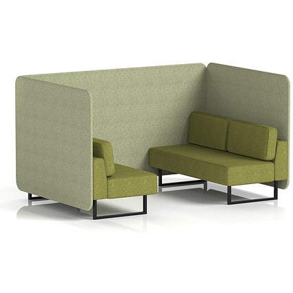 Brixworth 4 Seater Bench Booth, Black Legs, Rivet Fabric, Burnish Panels And Olive Sofa
