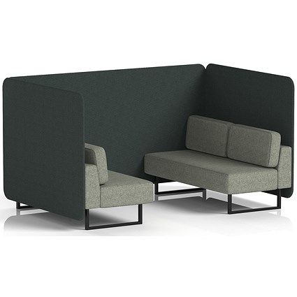 Brixworth 4 Seater Bench Booth, Black Legs, Rivet Fabric, Charcoal Panels And Vitreous Sofa