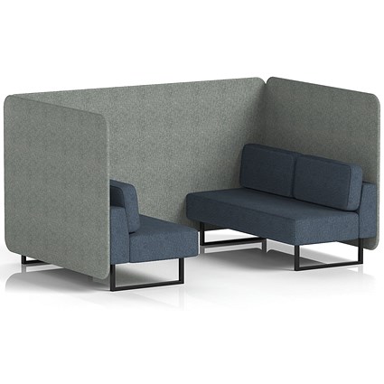 Brixworth 4 Seater Bench Booth, Black Legs, Rivet Fabric, Prime Panels And Crucible Sofa