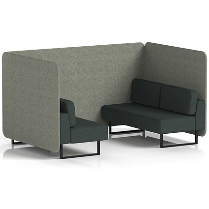 Brixworth 4 Seater Bench Booth, Black Legs, Rivet Fabric, Vitreous Panels And Charcoal Sofa