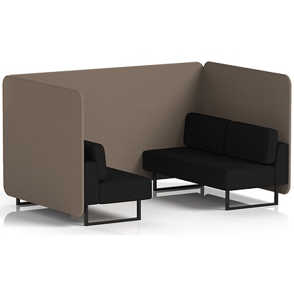 Brixworth 4 Seater Bench Booth, Black Legs, X2 Fabric, Theory Panels And Diameter Sofa