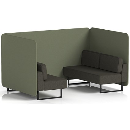 Brixworth 4 Seater Bench Booth, Black Legs, Main Line Flax Fabric, Monument Panels And Temple Sofa