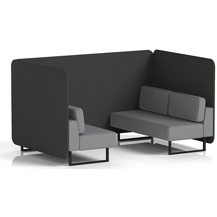 Brixworth 4 Seater Bench Booth, Black Legs, Synergy Fabric, Mix Panels And Partner Sofa