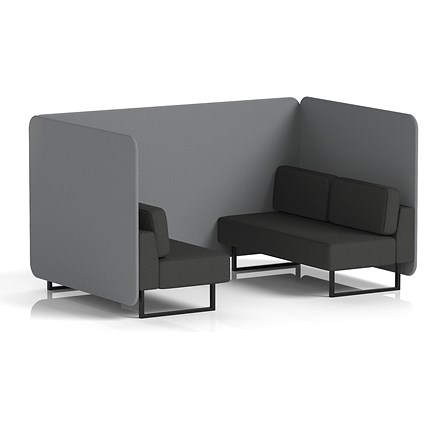Brixworth 4 Seater Bench Booth, Black Legs, Synergy Fabric, Partner Panels And Mix Sofa