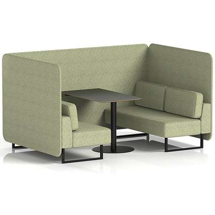 Brixworth 4 Seater Bench Booth With Table, Black Legs, Black Table, Rivet Fabric, Burnish Panels And Sofa