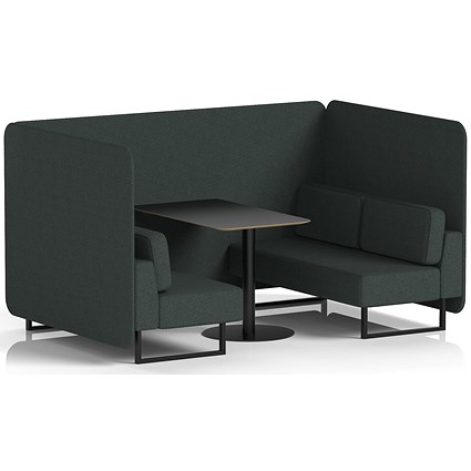 Brixworth 4 Seater Bench Booth With Table, Black Legs, Black Table, Rivet Fabric, Charcoal Panels And Sofa