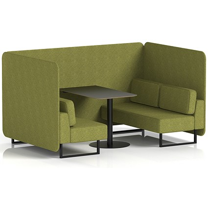 Brixworth 4 Seater Bench Booth With Table, Black Legs, Black Table, Rivet Fabric, Olive Panels And Sofa