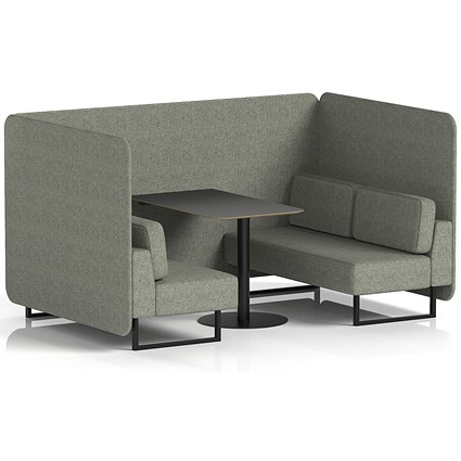 Brixworth 4 Seater Bench Booth With Table, Black Legs, Black Table, Rivet Fabric, Vitreous Panels And Sofa