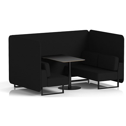 Brixworth 4 Seater Bench Booth With Table, Black Legs, Black Table, X2 Fabric, Diameter Panels And Sofa