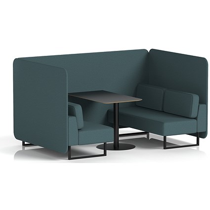 Brixworth 4 Seater Bench Booth With Table, Black Legs, Black Table, X2 Fabric, Polygon Panels And Sofa