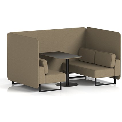 Brixworth 4 Seater Bench Booth With Table, Black Legs, Black Table, Main Line Flax Fabric, Bank Panels And Sofa