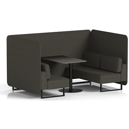 Brixworth 4 Seater Bench Booth With Table, Black Legs, Black Table, Main Line Flax Fabric, Temple Panels And Sofa