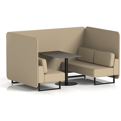 Brixworth 4 Seater Bench Booth With Table, Black Legs, Black Table, Main Line Flax Fabric, Upminster Panels And Sofa