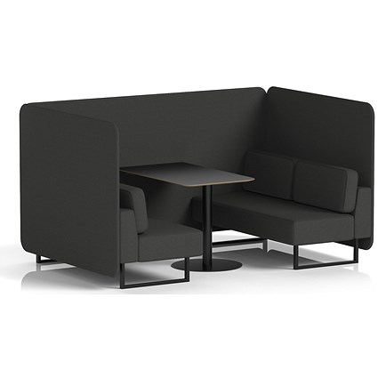 Brixworth 4 Seater Bench Booth With Table, Black Legs, Black Table, Synergy Fabric, Mix Panels And Sofa