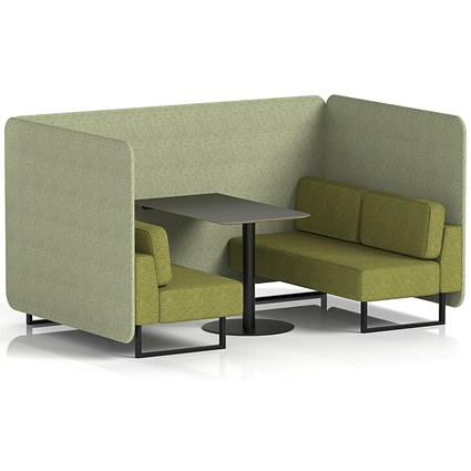 Brixworth 4 Seater Bench Booth With Table, Black Legs, Black Table, Rivet Fabric, Burnish Panels And Olive Sofa