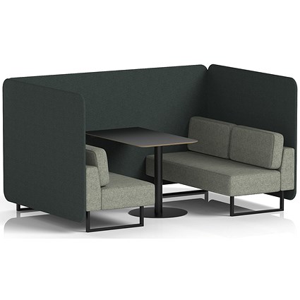 Brixworth 4 Seater Bench Booth With Table, Black Legs, Black Table, Rivet Fabric, Charcoal Panels And Vitreous Sofa