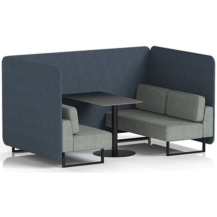 Brixworth 4 Seater Bench Booth With Table, Black Legs, Black Table, Rivet Fabric, Crucible Panels And Prime Sofa