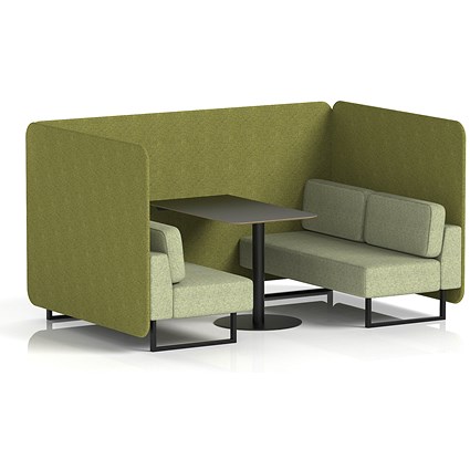 Brixworth 4 Seater Bench Booth With Table, Black Legs, Black Table, Rivet Fabric, Olive Panels And Burnish Sofa