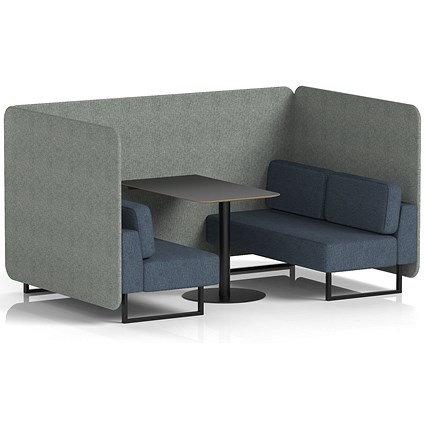 Brixworth 4 Seater Bench Booth With Table, Black Legs, Black Table, Rivet Fabric, Prime Panels And Crucible Sofa
