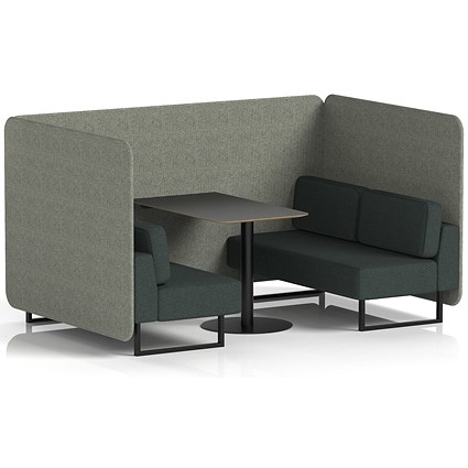 Brixworth 4 Seater Bench Booth With Table, Black Legs, Black Table, Rivet Fabric, Vitreous Panels And Charcoal Sofa