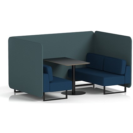 Brixworth 4 Seater Bench Booth With Table, Black Legs, Black Table, X2 Fabric, Polygon Panels And Calculus Sofa