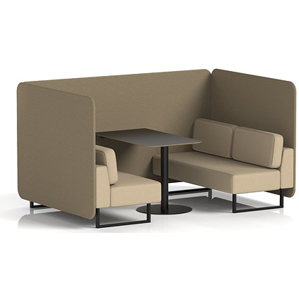 Brixworth 4 Seater Bench Booth With Table, Black Legs, Black Table, Main Line Flax Fabric, Bank Panels And Upminster Sofa