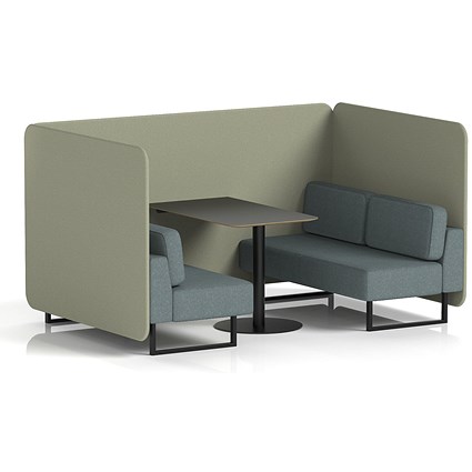 Brixworth 4 Seater Bench Booth With Table, Black Legs, Black Table, Main Line Flax Fabric, Newbury Panels And Westminster Sofa