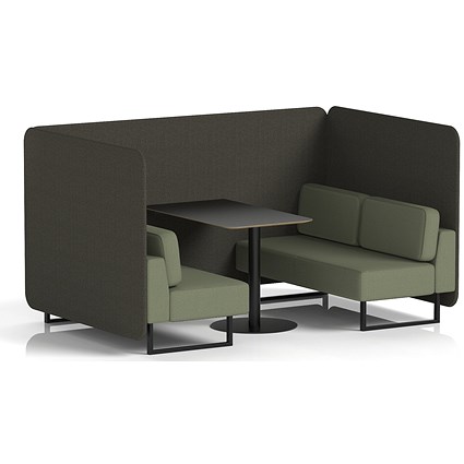 Brixworth 4 Seater Bench Booth With Table, Black Legs, Black Table, Main Line Flax Fabric, Temple Panels And Monument Sofa