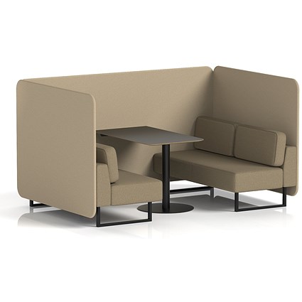 Brixworth 4 Seater Bench Booth With Table, Black Legs, Black Table, Main Line Flax Fabric, Upminster Panels And Bank Sofa