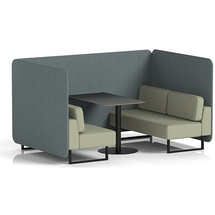 Brixworth 4 Seater Bench Booth With Table, Black Legs, Black Table, Main Line Flax Fabric, Westminster Panels And Newbury Sofa