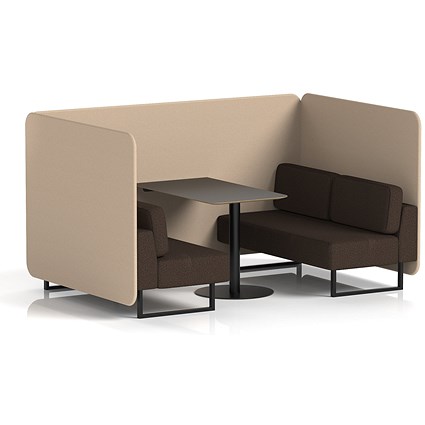 Brixworth 4 Seater Bench Booth With Table, Black Legs, Black Table, Synergy Fabric, Affix Panels And Wed Sofa