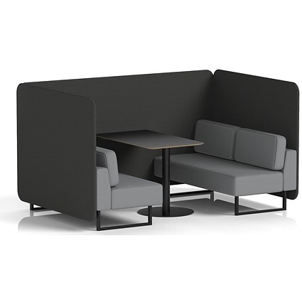 Brixworth 4 Seater Bench Booth With Table, Black Legs, Black Table, Synergy Fabric, Mix Panels And Partner Sofa