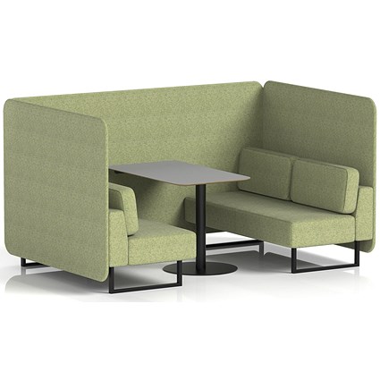 Brixworth 4 Seater Bench Booth With Table, Black Legs, Grey Table With Black Leg, Rivet Fabric, Burnish Panels And Sofa