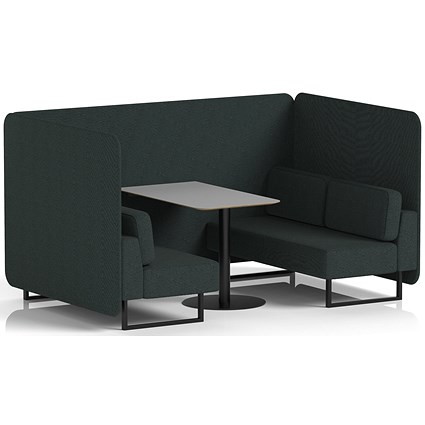 Brixworth 4 Seater Bench Booth With Table, Black Legs, Grey Table With Black Leg, Rivet Fabric, Charcoal Panels And Sofa