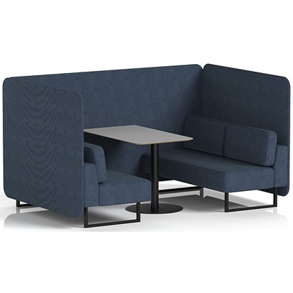Brixworth 4 Seater Bench Booth With Table, Black Legs, Grey Table With Black Leg, Rivet Fabric, Crucible Panels And Sofa