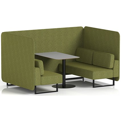 Brixworth 4 Seater Bench Booth With Table, Black Legs, Grey Table With Black Leg, Rivet Fabric, Olive Panels And Sofa