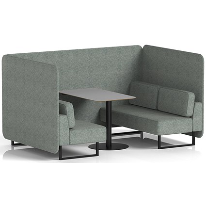 Brixworth 4 Seater Bench Booth With Table, Black Legs, Grey Table With Black Leg, Rivet Fabric, Prime Panels And Sofa