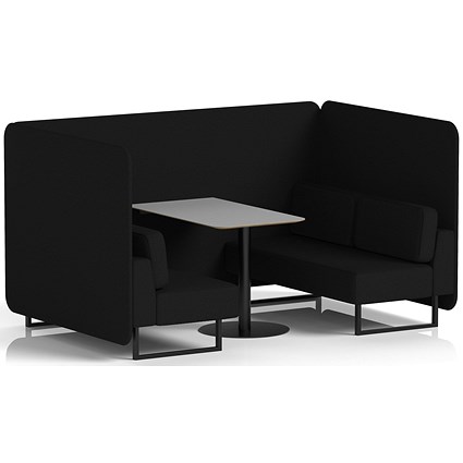 Brixworth 4 Seater Bench Booth With Table, Black Legs, Grey Table With Black Leg, X2 Fabric, Diameter Panels And Sofa