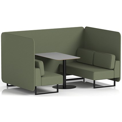 Brixworth 4 Seater Bench Booth With Table, Black Legs, Grey Table With Black Leg, Main Line Flax Fabric, Monument Panels And Sofa