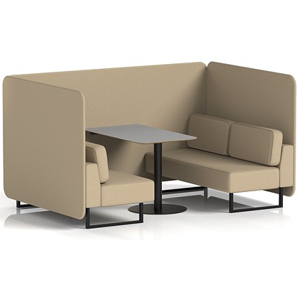 Brixworth 4 Seater Bench Booth With Table, Black Legs, Grey Table With Black Leg, Main Line Flax Fabric, Upminster Panels And Sofa