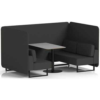Brixworth 4 Seater Bench Booth With Table, Black Legs, Grey Table With Black Leg, Synergy Fabric, Mix Panels And Sofa