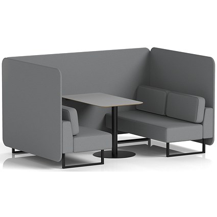 Brixworth 4 Seater Bench Booth With Table, Black Legs, Grey Table With Black Leg, Synergy Fabric, Partner Panels And Sofa