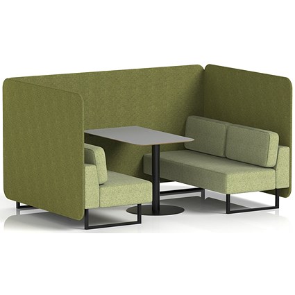 Brixworth 4 Seater Bench Booth With Table, Black Legs, Grey Table With Black Leg, Rivet Fabric, Olive Panels And Burnish Sofa