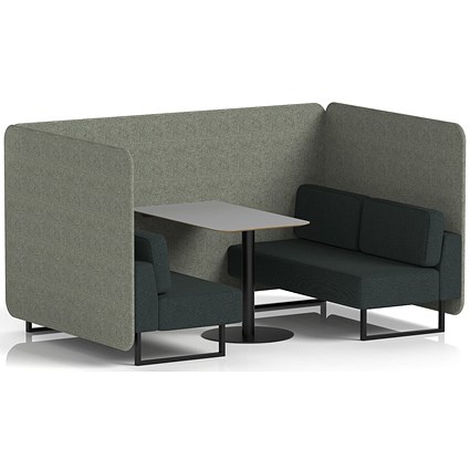 Brixworth 4 Seater Bench Booth With Table, Black Legs, Grey Table With Black Leg, Rivet Fabric, Prime Panels And Crucible Sofa