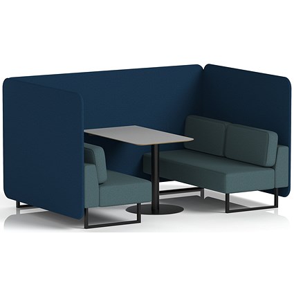 Brixworth 4 Seater Bench Booth With Table, Black Legs, Grey Table With Black Leg, X2 Fabric, Calculus Panels And Polygon Sofa