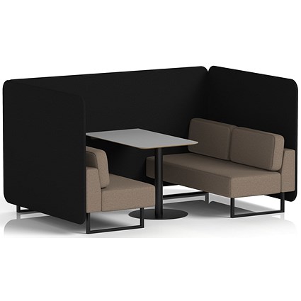 Brixworth 4 Seater Bench Booth With Table, Black Legs, Grey Table With Black Leg, X2 Fabric, Diameter Panels And Theory Sofa
