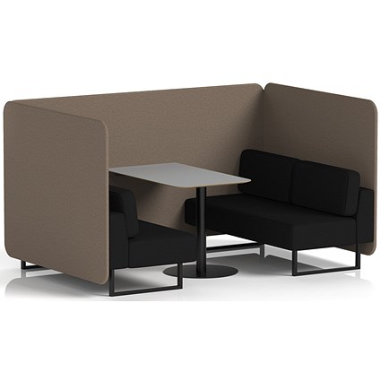 Brixworth 4 Seater Bench Booth With Table, Black Legs, Grey Table With Black Leg, X2 Fabric, Theory Panels And Diameter Sofa