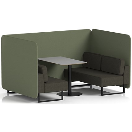Brixworth 4 Seater Bench Booth With Table, Black Legs, Grey Table With Black Leg, Main Line Flax Fabric, Monument Panels And Temple Sofa