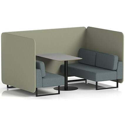 Brixworth 4 Seater Bench Booth With Table, Black Legs, Grey Table With Black Leg, Main Line Flax Fabric, Newbury Panels And Westminster Sofa